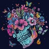 Junior's Design By Humans Floral Butterfly Skull Funny Halloween Costume Hippie Flower By JeilJersey T-Shirt - 2 of 3