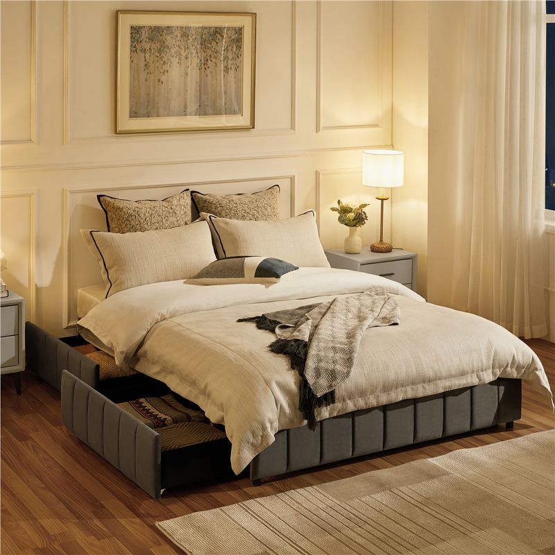 Yaheetech Upholstered Bed Frame Without Headboard With 4 Storage Drawers, 2 of 10