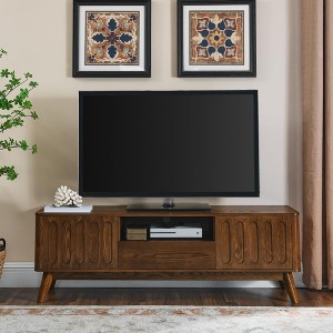 Farmhouse TV Stand for 60"/65"/70" TV Modern Entertainment Center with Drawer+Door Storage Cabinet Media Console Table for Living Room Solid Wood Leg - 1 of 4