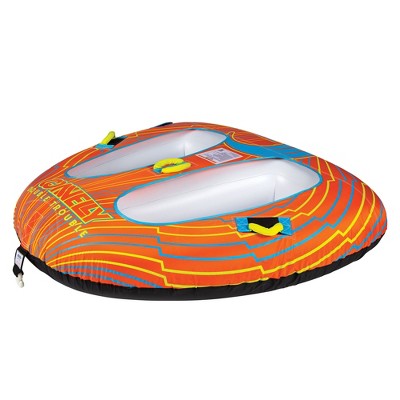 Connelly 67220001 Double Trouble 2 Person 66 x 72 Inch Partially Covered Cockpit Style Inflatable Boat Towable Water Inner Tube, Orange and Blue
