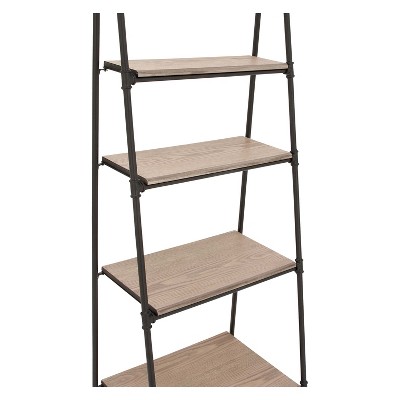 72" Black Metal and Pine Wood 5-Tier Ladder Shelf