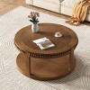 31" Solid Wood Round Coffee Table with 2‑Tier Open Storage Shelf, Rustic Farmhouse Center Table for Living Room or Apartment-Koiai - 3 of 4