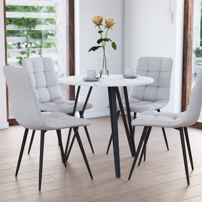 Ezra Contemporary Round Dining Table with Marble & Wood Finish