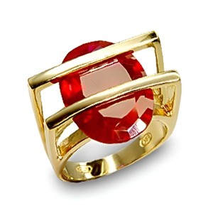 Slickblue Stylish 925 Sterling Silver Gold-Plated Ring with Synthetic Ruby Garnet, Oval Solitaire, Size 5-11 - 1 of 3
