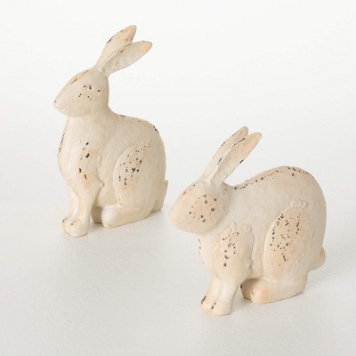 Sullivans 8" & 6.5" Large Rustic Bunny Figurines Set of 2, Resin