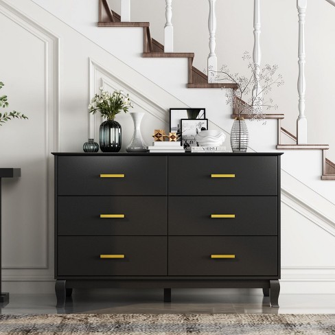 Famapy Black 6 Drawers Dresser Drawer Storage Chest of Drawers