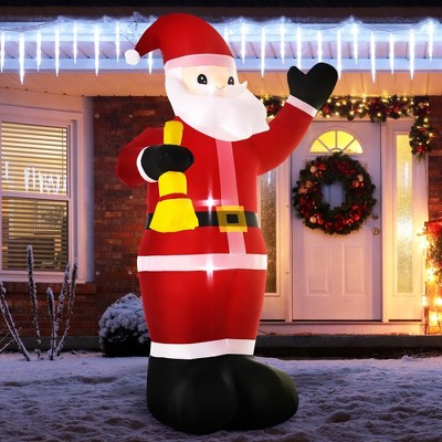 Whisen 8FT Christmas Inflatable Santa Claus Ringing Bell, Outdoor Blow-Up Yard Decoration with LED Lights Display - Multicolor