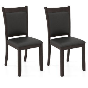 Tangkula Faux Leather Upholstered Dining Chairs Set of 2 w/ Padded Seat Rubber Wood Legs - 1 of 4