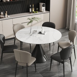 Versatile Dining Table with Marble-Pattern Stone Top & Steel Base - 1 of 4