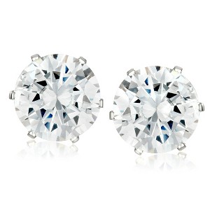 Women's Polished Prong Set Cubic Zirconia Stud Steel Earrings - ELYA - 1 of 4