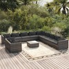 vidaXL 12-Piece Outdoor Patio Lounge Set in Gray Poly Rattan with Water-Resistant Cushions, Modular Design, and Sturdy Lightweight Frame - 2 of 4