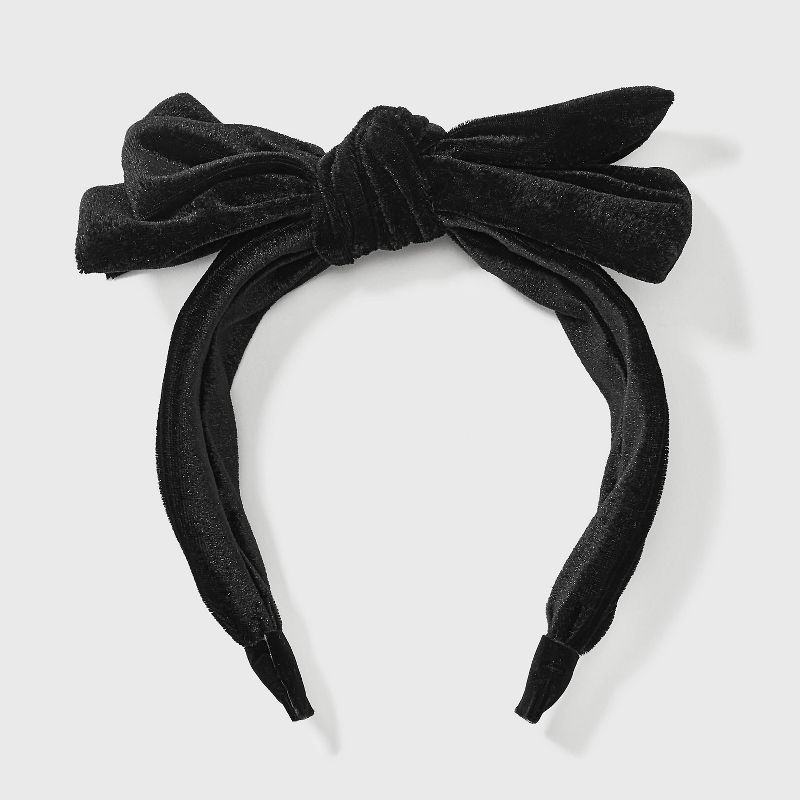 Wide Velvet Bow Headband - A New Day&#8482; Black, 1 of 7