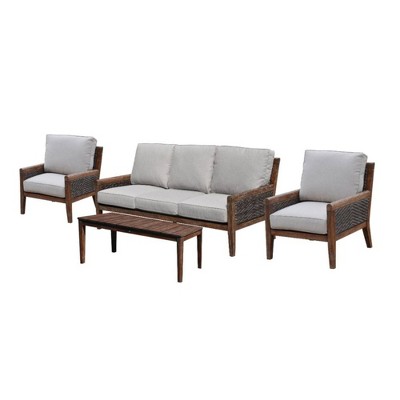 Bermuda 4pc FSC Teak Sofa Seating Set - Taupe - Courtyard Casual