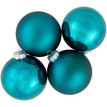 Northlight 4pc Shiny and Matte Glass Ball Christmas Ornament Set 4" - Turquoise Blue
