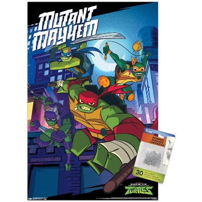 Trends International Nickelodeon Rise of The Teenage Mutant Ninja Turtles - Mayhem Unframed Wall Poster Print Clear Push Pins Bundle 14.725" x 22.375"