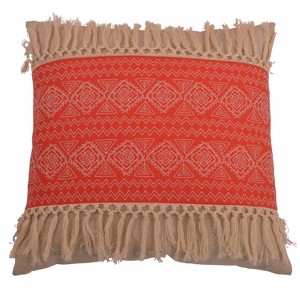 Harriet Embroidered Fringe Oversize Square Throw Pillow Orange - Decor Therapy