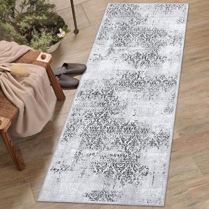 Vintage Distressed Area Rug, Machine Washable Rug for Living Room, Non-Slip Non-Shedding Floral Carpet, Low Pile Stain Resistant Rug - 1 of 4
