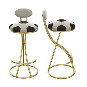 Gulches Gold Creamy White Velvet Football Print S-Shape Bar Stool Set of 2 Round Seat Counter Height 28in - 1 of 4