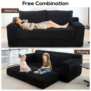 VASIP Convertible 2-in-1 Loveseat Sofa Bed - Memory Foam & Steel Frame, No Assembly, Corduroy Fabric, Compact for Small Spaces & Apartments (Orange) - 1 of 4