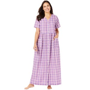 Only Necessities Women's Plus Size Long Seersucker Lounger - 1 of 4