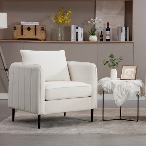 Velvet Upholstered Comfy Accent Chair for Living Room, Mid-Century Modern Single Sofa Armchair with 1 Pillow and Metal Legs for Bedroom - 1 of 4