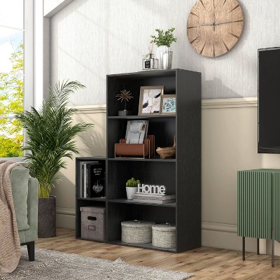 Black 47" Modern Stackable 4-Tier Wood Cube Bookcase