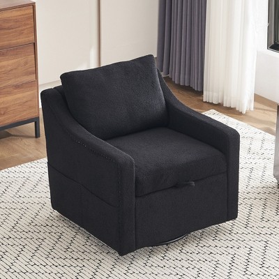 PAGED Boucle Fabric Swivel Accent Chair Living Room Chairs with Soild Wood Round Brown Base Leg for Living Room