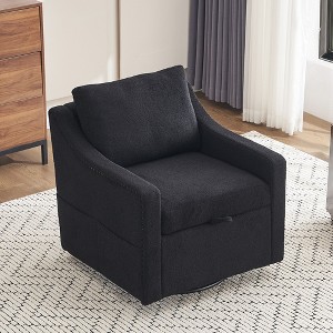PAGED Boucle Fabric Swivel Accent Chair Living Room Chairs with Soild Wood Round Brown Base Leg for Living Room - 1 of 4