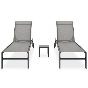 vidaXL 2-Piece Sun Lounger Set with Side Table - Adjustable Backrest, Portable, Textilene & Steel, Ideal for Patio/Garden - 1 of 4