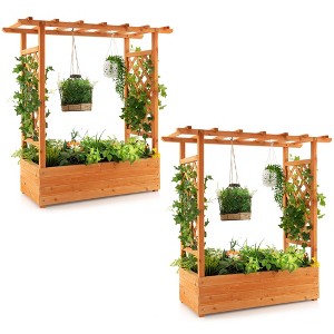 Tangkula 2PCS Raised Garden Bed Planter Box w/ Side & Top Trellis for Vine Climbing Plants - 1 of 4