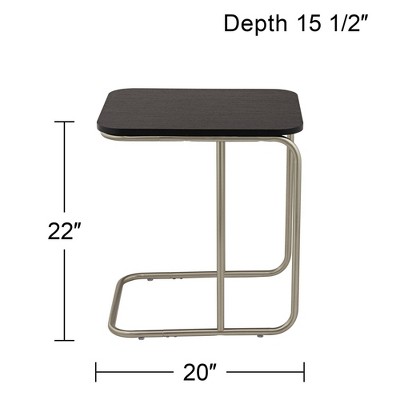 Modern Dark Oak and Brushed Nickel Rectangular Side Table