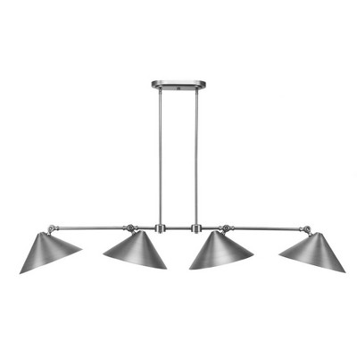Toltec Lighting Tangent 4 - Light Island Pendant Light in  Brushed Nickel with 12" Brushed Nickel Metal Shade Shade