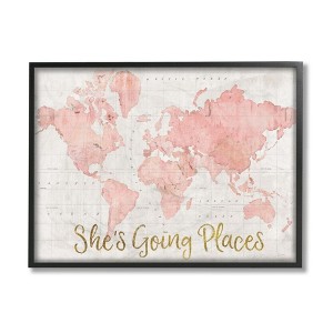 Stupell Industries She's Going Places Quote Pink Watercolor World Map - 1 of 4
