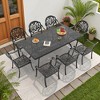 9-Piece Cast Aluminum Outdoor Dining Set: Rectangle Table, Stackable Chairs & Brown Cushions - All-Weather Patio Furniture for Your Backyard - 2 of 4