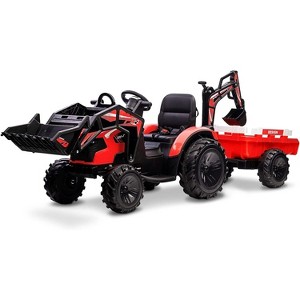 3-in-1 Ride-on Car, Ride-on Tractor with Bucket, Excavator Trailer with Remote Control, EVA Tires, LED Lights, Music, USB Port - 1 of 4