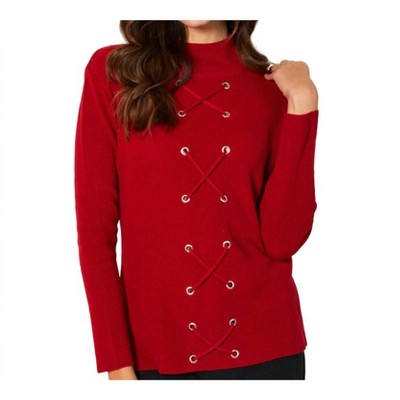 Women's Lace Up Mock Neck Top - Angel Apparel