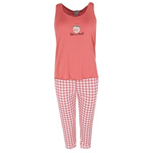 Sleep Junkie Women's Peach Tank and Gingham Plaid Capri Set - 1 of 4