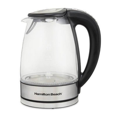 Hamilton Beach 1.7L Glass Variable Temp Kettle 40941R: Electric Tea Maker, 1500W, Hand Wash, Silver, Plastic Handle & Lid