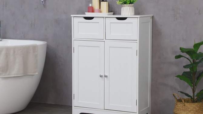 kleankin Freestanding Bathroom Storage Cabinet, Floor Cabinet with 2 Drawers, Adjustable Shelf, for Bathroom, Living Room or Entryway, White, 2 of 8, play video