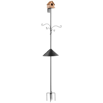 Munora 92" Tall Bird Feeding Station - 4-Hook Wild Bird Feeder Stand with Squirrel Guard, Adjustable Height Pole for Outdoor Gardens