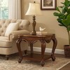 Royal Hampton Wooden End Table with Open Bottom Shelf and Carved Details, Brown - 2 of 4