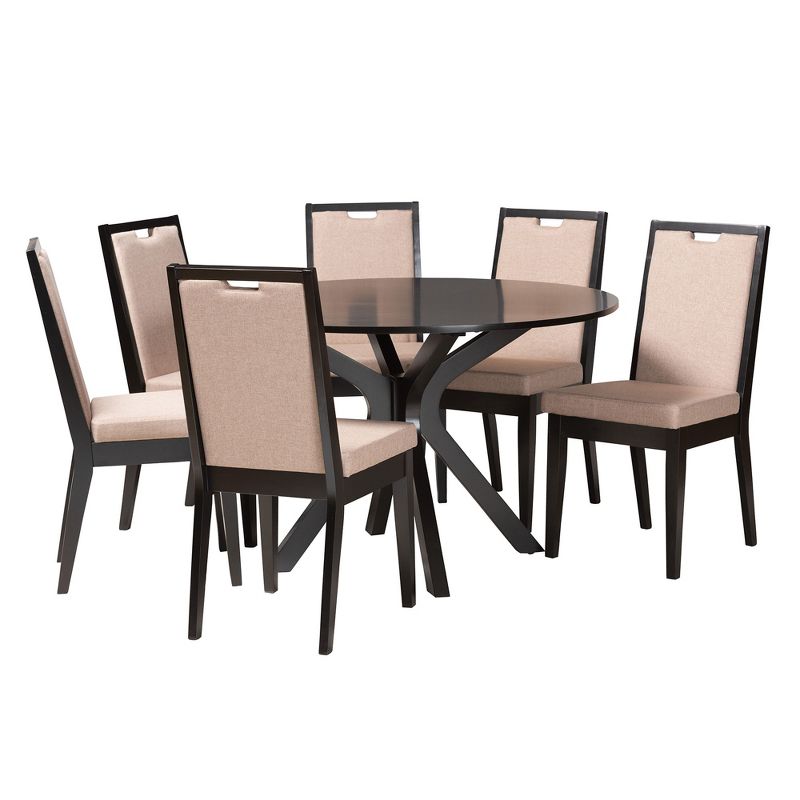 Baxton Studio Eira Modern Sand Fabric and Dark Brown Finished Wood 7-Piece Dining Set, 2 of 10