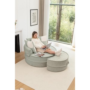 Lazy Single Sofa Upholstered Chaise Lounge Sleeper Sofa Round Accent Barrel Chair Leisure Chair with 5 Pillows & Ottoman - ModernLuxe - 1 of 4