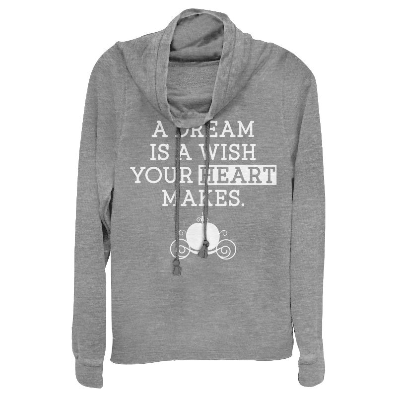 Juniors Womens Cinderella A Dream Is a Wish Your Heart Makes Cowl Neck Sweatshirt, 1 of 4