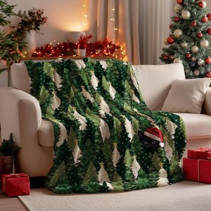 Lomsoe Christmas Flannel Throw Blanket, Green Christmas Trees Cozy Fleece Blankets for Couch Sofa Bed, Ideal Gifts for Kids Adults Wife Self - 1 of 4