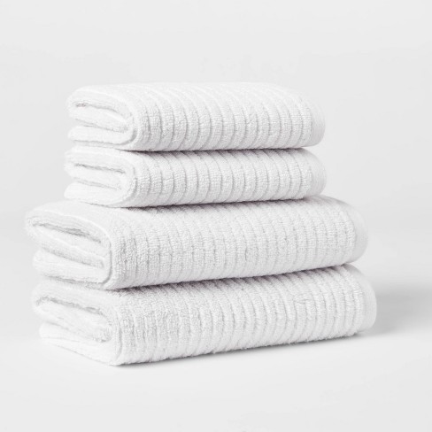 4pk Quick Dry Ribbed Hand/Wash Towel Set White - Threshold™