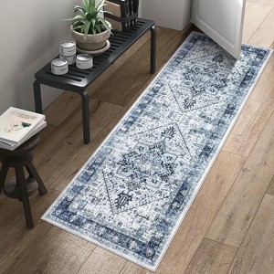 2x6 Vintage Runner Rug, Machine Washable, Low Pile, Non-Slip, Easy-Clean, Hallway/Entryway Accent Rug, Fade-Resistant, Stain-Resistant, Blue - 1 of 4