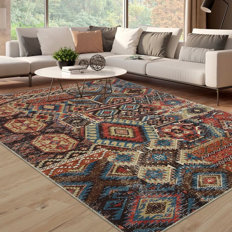 Vintage Area Rug Bohemian Washable Rug Soft Low Pile Rugs for Living Room Bedroom Dining Room, 1 of 9