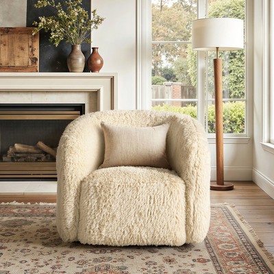 31.5" Faux Fur Swivel Barrel Accent Arm Chair with Ergonomic Design for Living Room