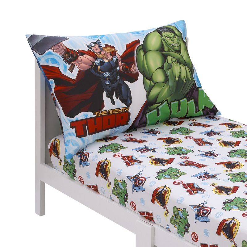 Marvel The Avengers I Am A Hero Blue, Green, Red, and Yellow 2 Piece Toddler Sheet Set - Fitted Bottom Sheet, and Pillowcase, 5 of 7